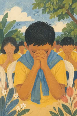 Children Praying Before School Morning Gathering