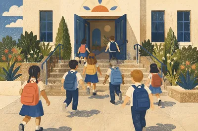 Children Enter School After Morning Prayer