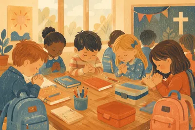 Children Praying Before the First School Day