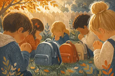 Back to School Prayer in Autumn Backyard