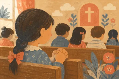Children Praying at Back to School Gathering