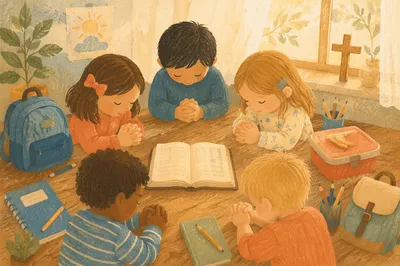 Children Praying Before First School Day