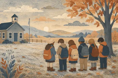 Children Praying Before School at Dawn