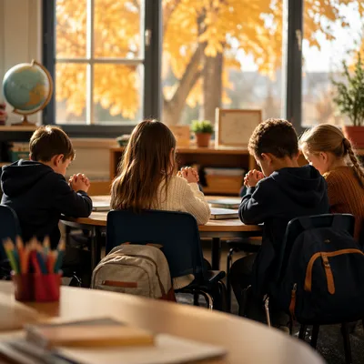 Back to School Prayer in Autumn Classroom