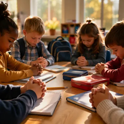 Children Praying Before the First School Day
