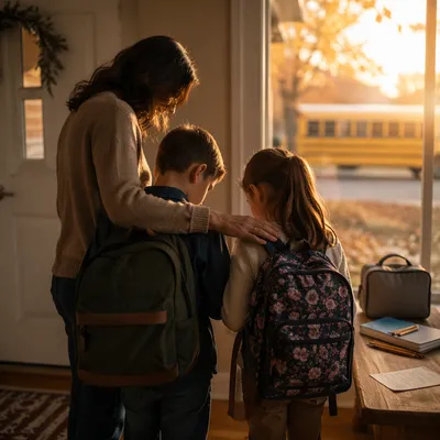 Children Praying Before First Day of School