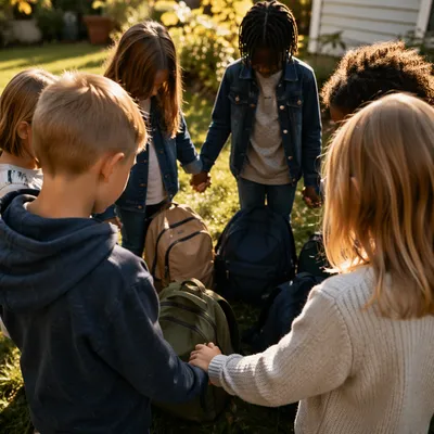Children Praying Before First School Day