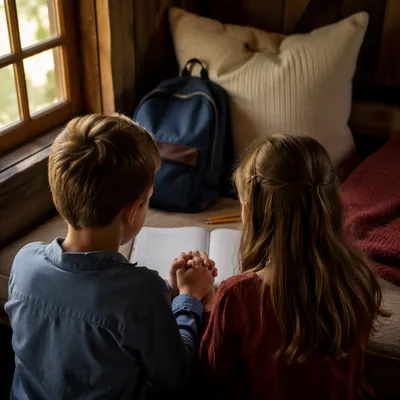 Children Praying Before First School Day