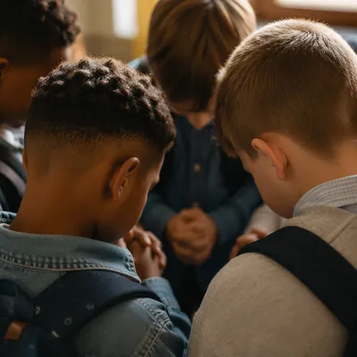 Children Praying Together Before School