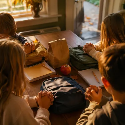 Children Praying Before the School Day