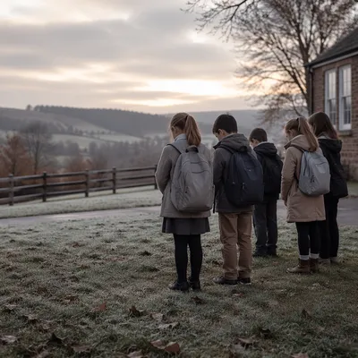 Children Praying Before School at Dawn