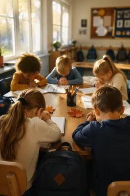 Children Praying Before School in Classroom