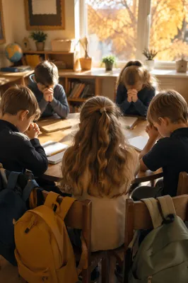 Children Praying Before First School Lesson