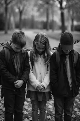 Children Praying Before School in Autumn