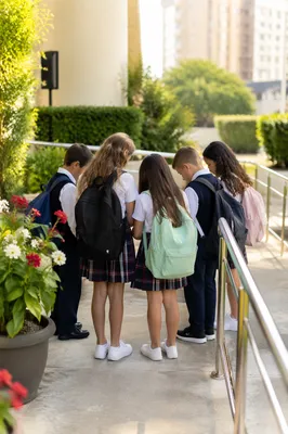 Children Praying Before School on Sunny Morning