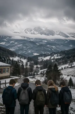 Children Praying Before School in Winter