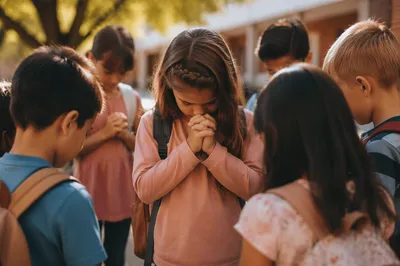 Children Praying Together Before School