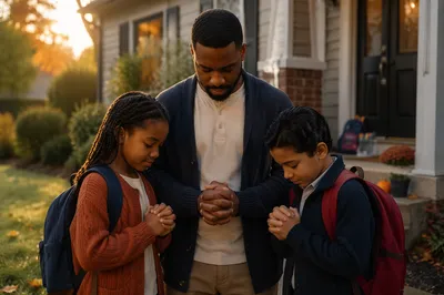 Family Prayer Before School at Sunrise