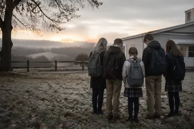 Children Praying Before School at Dawn