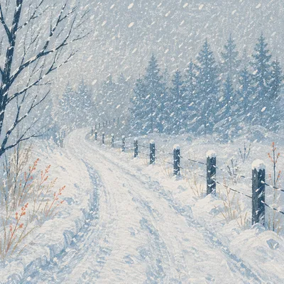 Blizzard Covered Rural Road in Winter