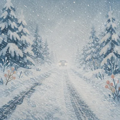 Blizzard Covered Rural Winter Road