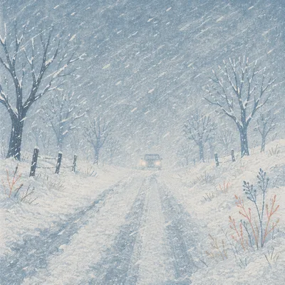 Blizzard Covered Rural Winter Road