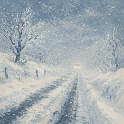 Blizzard Covered Rural Winter Road