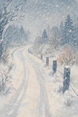 Blizzard Covered Rural Road in Winter