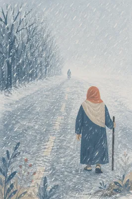 Solitary Figure on Blizzard Covered Road