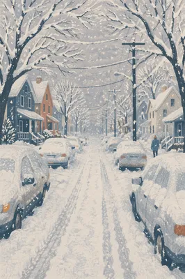 Blizzard Covered Residential Winter Road