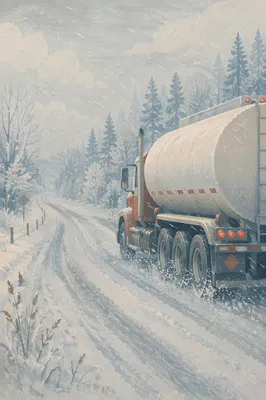 Blizzard Highway With Tanker Truck