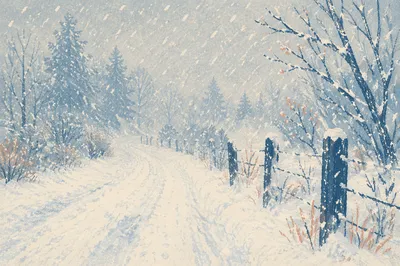 Blizzard Covered Rural Road in Winter
