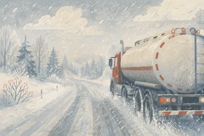 Blizzard Covered Rural Winter Highway Scene