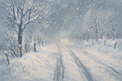 Blizzard Covered Rural Winter Road