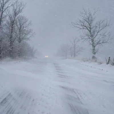 Blizzard Covered Rural Road in Winter