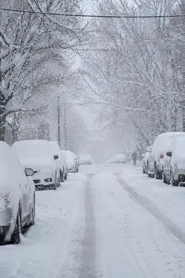 Blizzard Covered Residential Road in Winter