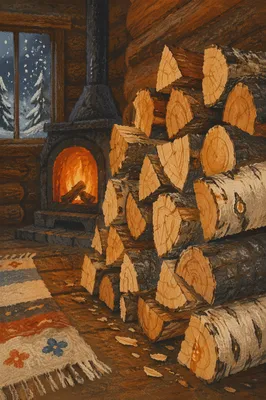 Cozy Firewood in Snowy Rustic Cabin
