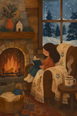 Cozy Snowy Cabin Fireplace Winter Evening