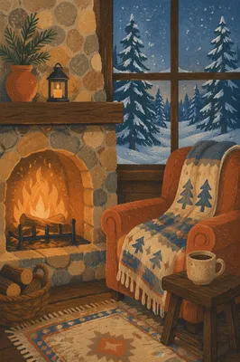 Cozy Snowy Cabin Fireplace at Blue Dusk