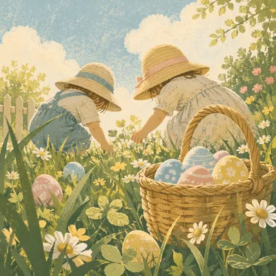 Sunny Easter Egg Hunt on Spring Lawn