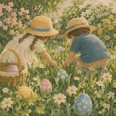 Sunny Easter Egg Hunt in Spring Grass