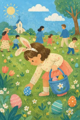 Sunny Children Easter Egg Hunt Lawn