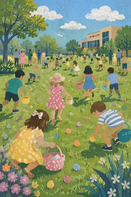 Sunny Children Easter Egg Hunt Lawn