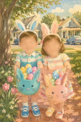 Sunny Easter Egg Hunt on Green Lawn