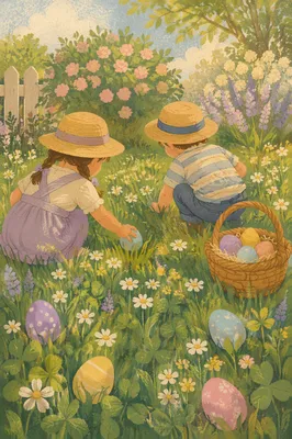 Sunny Easter Egg Hunt in Spring Grass