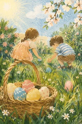 Sunny Children Easter Egg Hunt Lawn
