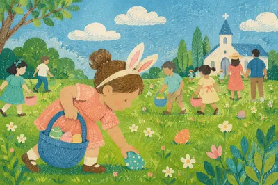 Sunny Children Easter Egg Hunt Lawn