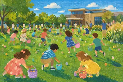 Sunny Children Easter Egg Hunt Lawn