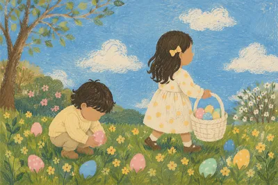 Sunny Children Easter Egg Hunt Meadow
