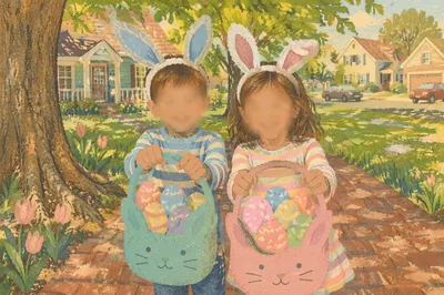 Sunny Children Easter Egg Hunt Lawn